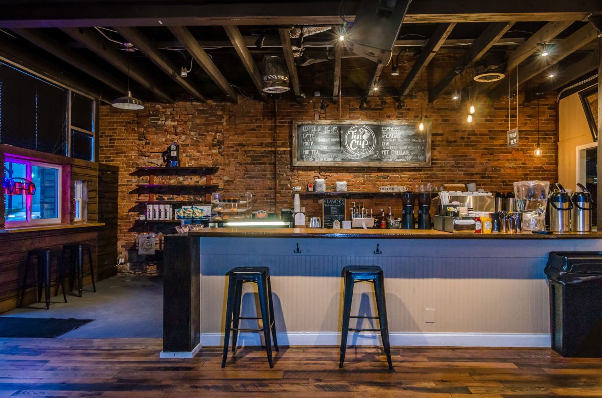 Downtown cafe photo of bar and menu - Tin Cup Coffee Company Nashville, TN