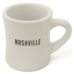 White Ceramic 8 oz. coffee cup, back, Merchandise - Tin Cup Coffee Company Nashville, TN